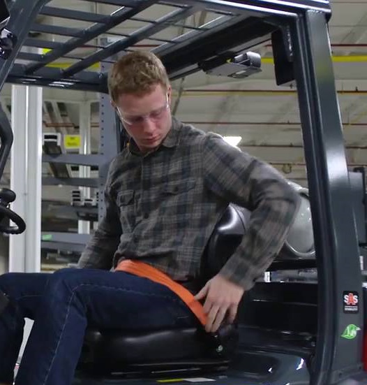 operator checking the condition of his Toyota forklift seat